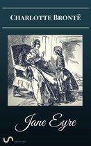 Couverture du livre Jane Eyre, avec un dessin de deux femmes en tenue du XIXe siècle.