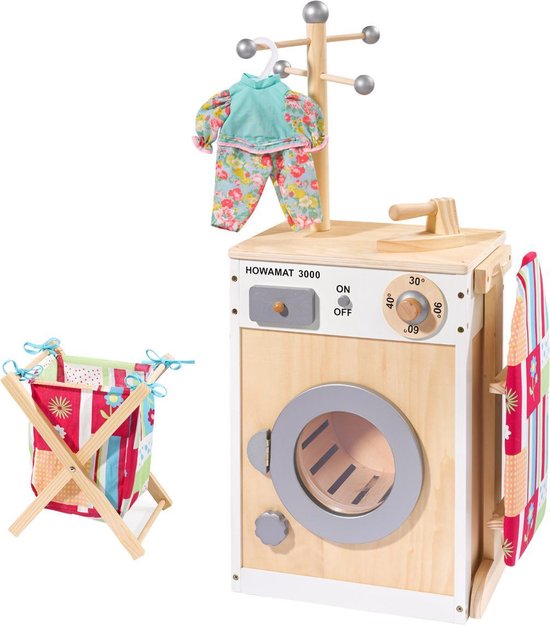 Howa Machine à laver les jouets en bois avec planche à repasser, panier et  fer à... | bol
