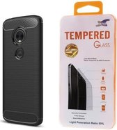 Silicone TPU gel zwart hoesje Motorola Moto E5 Plus met glas screenprotector
