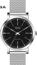 Q&Q heren horloge Q892J800Y- zilverkleurig band en zwarte wijzerplaat