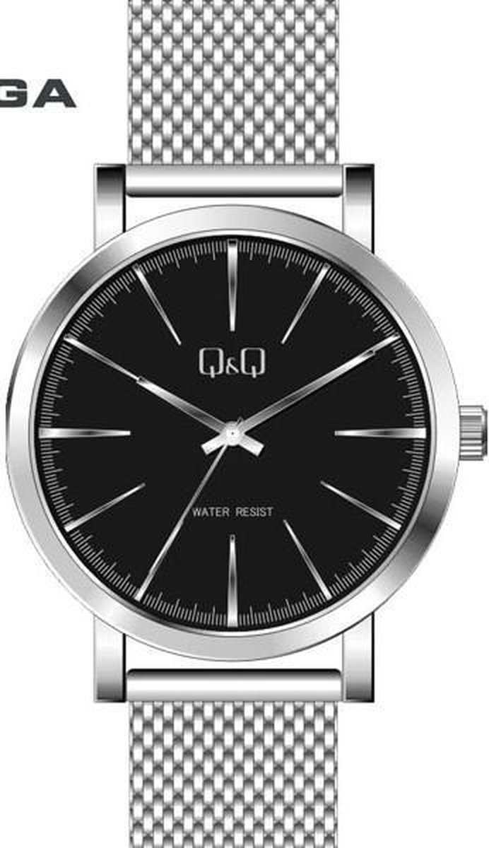 QQ heren horloge Q892J800Y- zilverkleurig band en zwarte wijzerplaat