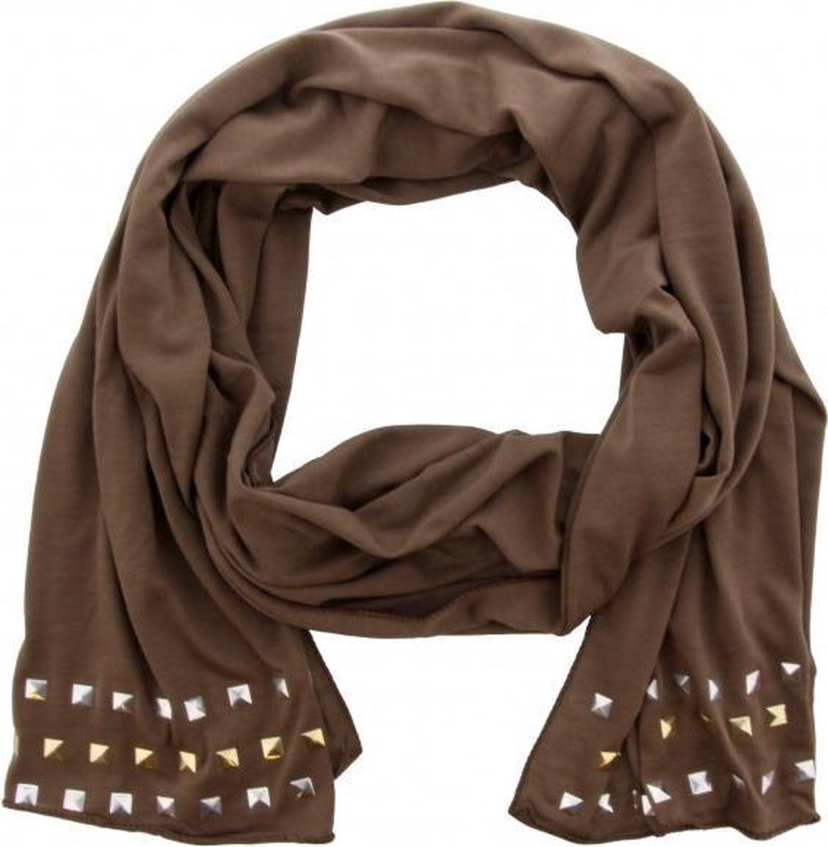 Lange dunne bruine sjaal afgewerkt met studs op de uiteinden van 100%  Cotton Afmeting:... | bol.com