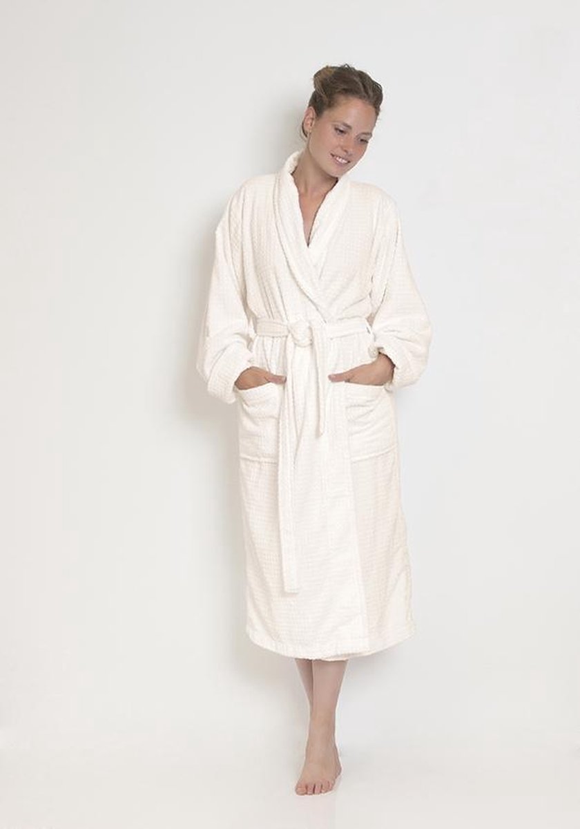 HnL Badjas Velours Carré - Off-white - Maat XL