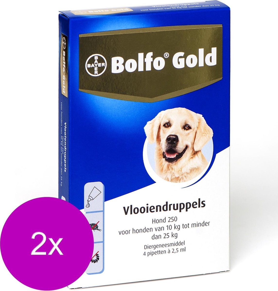 Bolfo Gold Hond 250 - Anti vlooienmiddel - 2 x 4 stuks 10 - 25 Kg