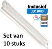 LED Buis armatuur met Trog 120cm - Enkel | Inclusief  LED Buis - 3000K - Warm wit (Set van 10 stuks)