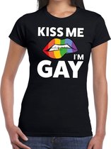 Kiss me I am gay t-shirt zwart dames L