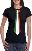 Zwart t-shirt met Italie vlag stropdas dames XS