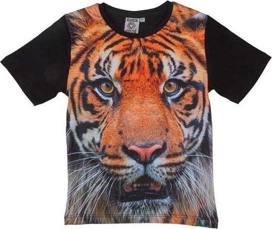 Zwart t-shirt met tijger voor kinderen 128 (8-9 jaar) | bol.com