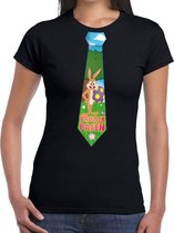 Paashaas stropdas vrolijk Pasen t-shirt zwart voor dames XS