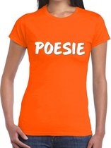 Oranje fun tekst t-shirt - Poesie - oranje kleding voor dames L
