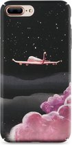 Coque KISSCASE Matte Cover pour iPhone 7 | iPhone 8 | je t'aime | Étui rigide ultramince | Avion Nuages Ciel étoilé | Boîtier Zwart rose