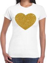 Gouden Hart glitter fun t-shirt wit dames - dames shirt Gouden Hart M