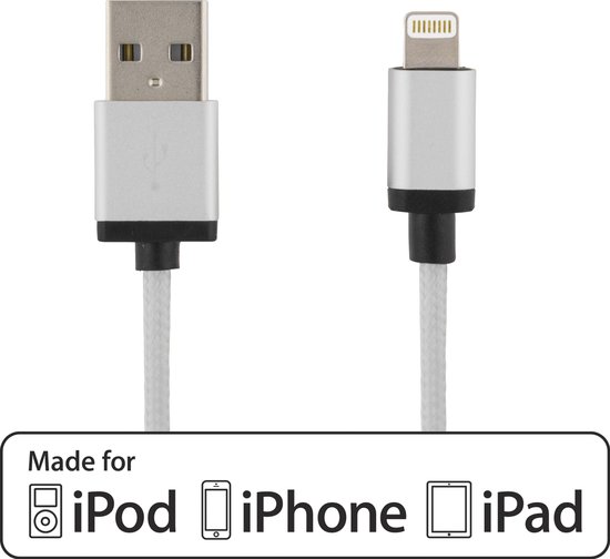 DELTACO IPLH-225F, Gestoffeerde USB naar Lightning kabel MFI Zwart - Geschikt voor Apple - 1 meter