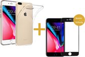 Apple iPhone 8 Plus - Siliconen Transparant Hoesje Gel Soft TPU Case Backcover + Full Screen Zwart Tempered Glass Screenprotector 3D 9H (Gehard Glas Screen Protector) - 360 graden