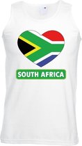 Zuid Afrika singlet shirt/ tanktop met Zuid Afrikaanse vlag in hart wit heren L