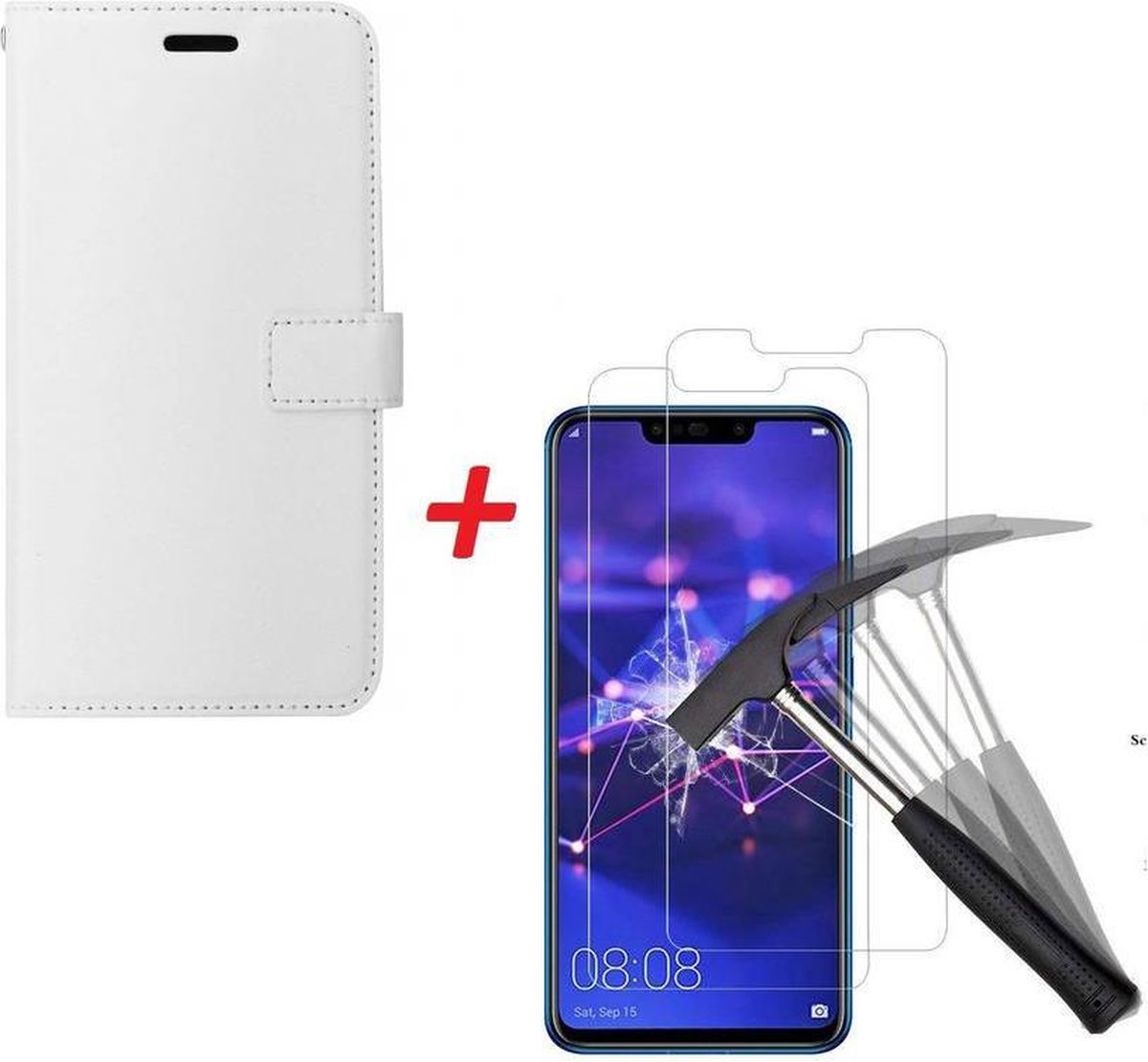 Huawei P30 Portemonnee hoesje wit met Tempered Glas Screen protector