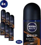NIVEA MEN Deep Espresso Deodorant Roll On - 6 x 50ml - Anti-Transpirant - Voordeelverpakking