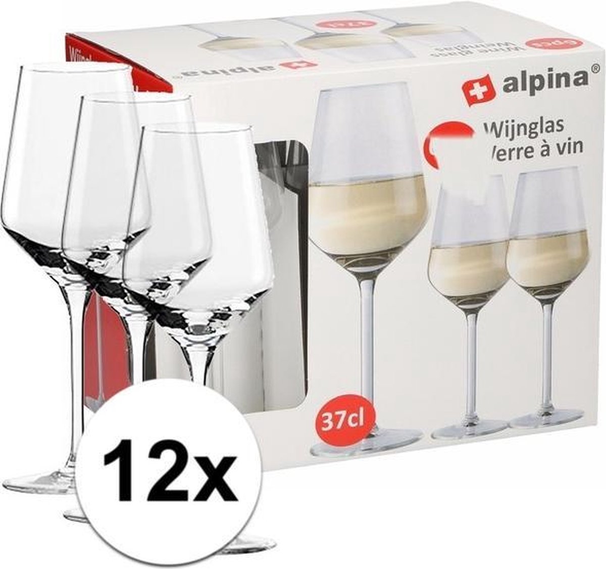 aanplakbiljet hoog kraam Alpina witte wijnglazen - 12 stuks - 370 ml | bol.com