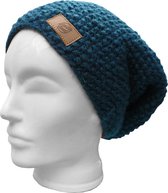 Handgemaakte wollen beanie turqoise blauw
