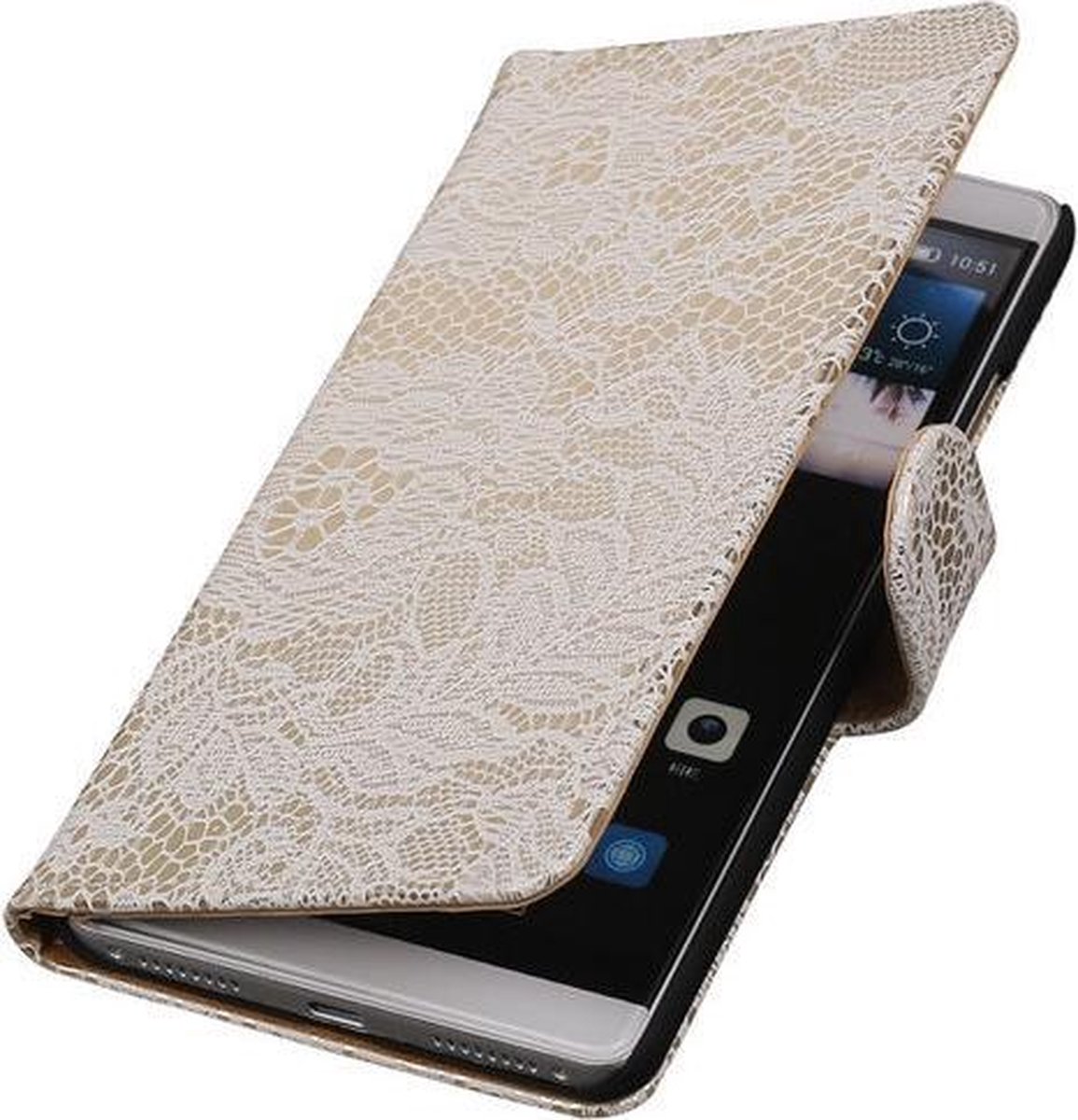 Wit Lace Booktype Huawei Mate S Wallet Cover Hoesje