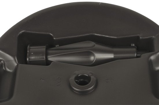 Zwarte parasolvoet met conische houder voor de parasolstok.