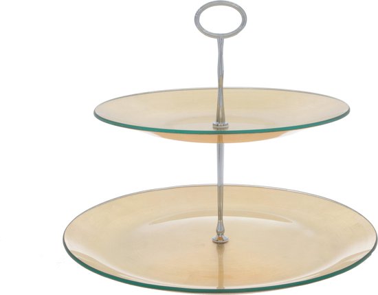 Cosy & Trendy Etagere Met 2 Niveaus - Glas - Ø 25-31 cm x 25 cm - Gold