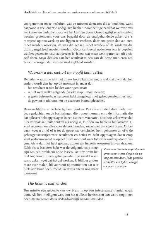 Pagina 13 uit een boek, met de tekst 'Waarom u iets niet uit uw hoofd kunt zetten' en 'Uw brein is niet zo slim'.