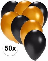 50x ballonnen zwart en goud - knoopballonnen