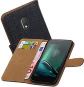 Croco Bookstyle Wallet Case Hoesjes Geschikt voor Moto G4 Play Zwart