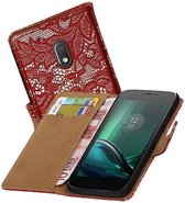 Lace Bookstyle Wallet Case Hoesjes voor Moto G4 Play Rood