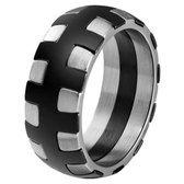 Edelstaal heren ring Stitches Black Zilverkleurig-18mm