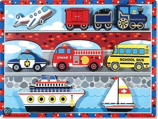 | Melissa & Doug auto's puzzel Melissa & Doug houten bouwvoertuigen set van 8 voertuigen