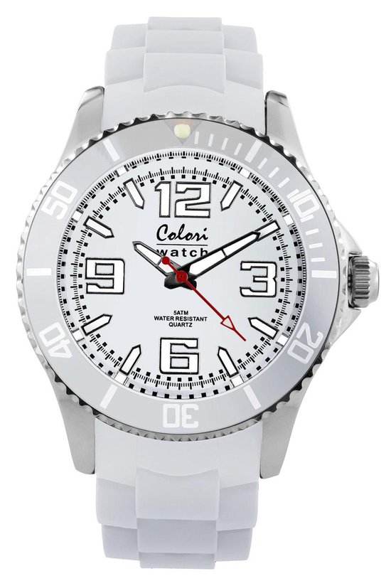 Colori Cool Steel 5 COL037 Horloge - Siliconen Band - Ø 44 mm - Wit