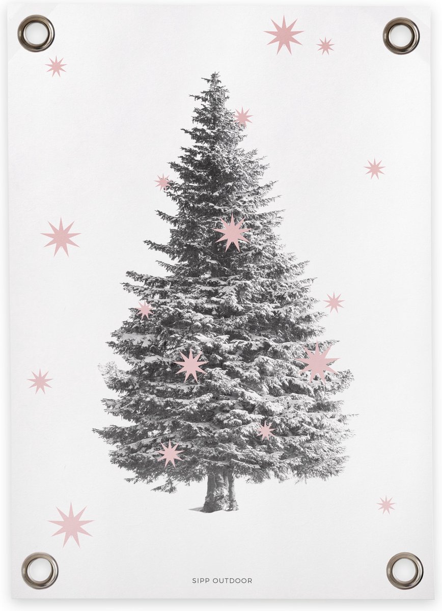 Villa Madelief Tuinposter Pinetree Pink - 70x100cm - Vinyl - Tuindecoratie - Tuinschilderij - Schuttingposter - Tuindoek - Buitenposter voor in de tuin - Waterafstotend - Kerst Collectie