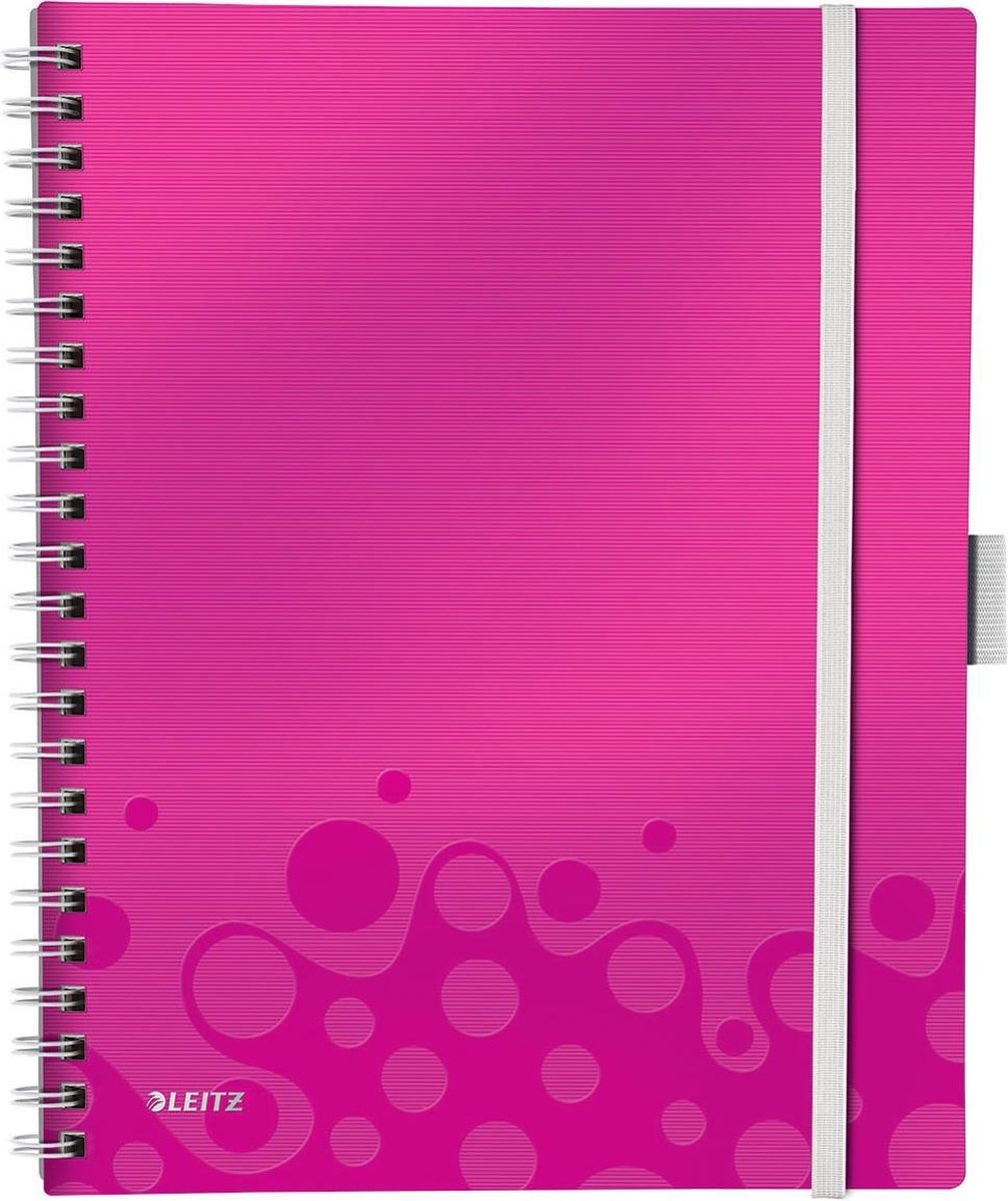 Leitz WOW Be Mobile Spiraalgebonden Notitieboek met Kunststof Kaft - 80 A4 Vel - Gelijnd - met Geïntegreerde 3-klepsmap - FSC Gecertificeerd - Roze