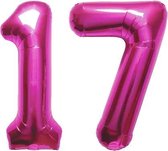 De Ballonnenkoning - Folieballon Cijfer 17 Magenta - 86 cm