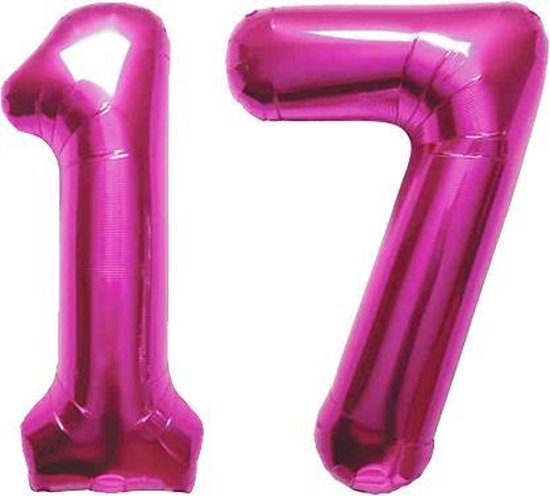 Folieballon Cijfer 17 Magenta - 86 cm
