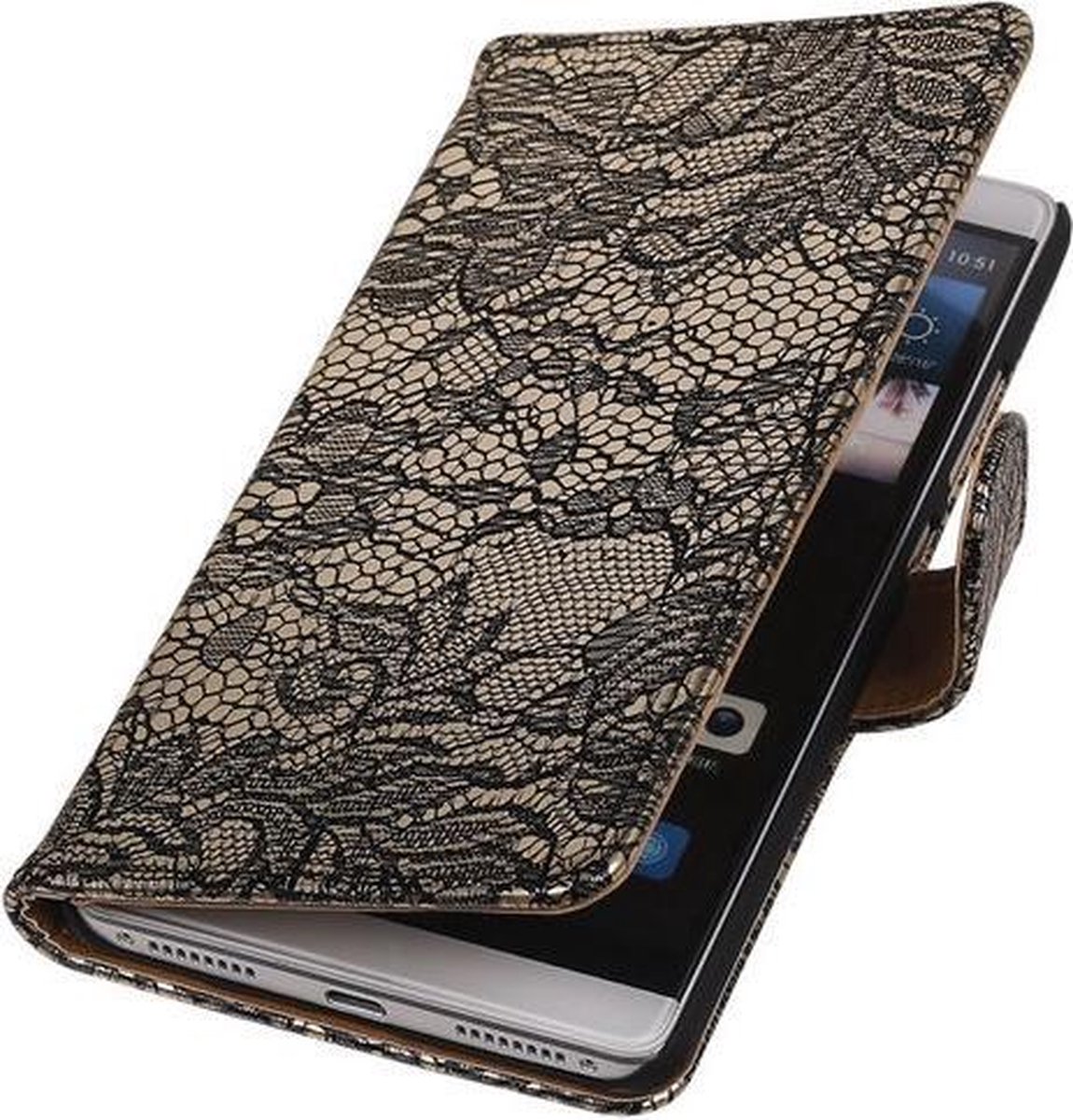 Zwart Lace Booktype Huawei Mate S Wallet Cover Hoesje