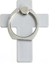 Zilverkleurig Kruis - Ring vinger houder- standaard voor telefoon of tablet