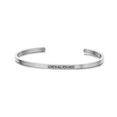 Key Moments 8KM-B00451 - Stalen open bangle met tekst - love is all you need - zirkonia - one-size - zilverkleurig