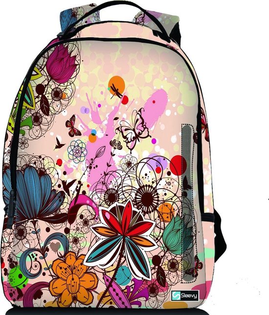 Sleevy laptop rugzak 15,6 Deluxe kleurrijk bloemen design - schooltas |  bol.com