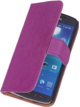 Polar Echt Lederen HTC Desire 210 Bookstyle Wallet Cover Lila - Cover Flip Case Hoes