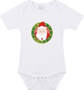 Kerst baby rompertje met kerstman wit jongens en meisjes - Kerstkleding baby 80 (9-12 maanden)