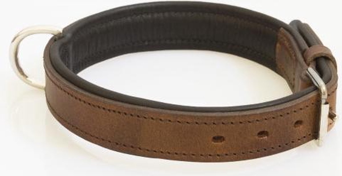 Hondenhalsband nikkelen fournituren extra breed bruin 50 cm
