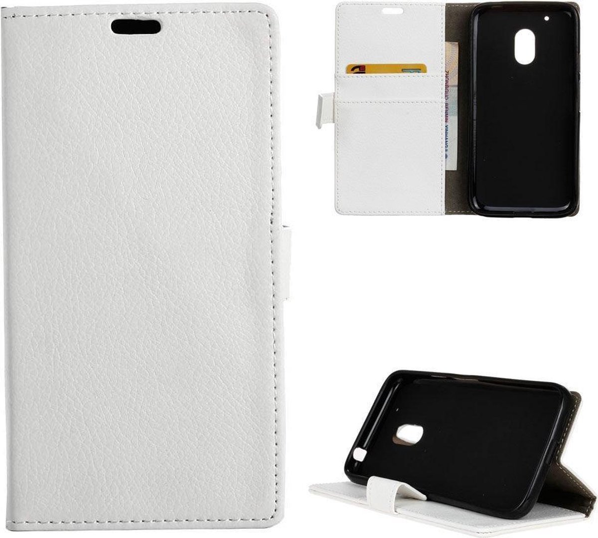 Litchi cover wit wallet case hoesje Motorola Moto G4 / G4 Plus / G 4de generatie
