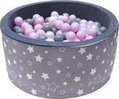 Ballenbak | Grijs met beige sterren incl.  200 witte, grijze en roze ballen
