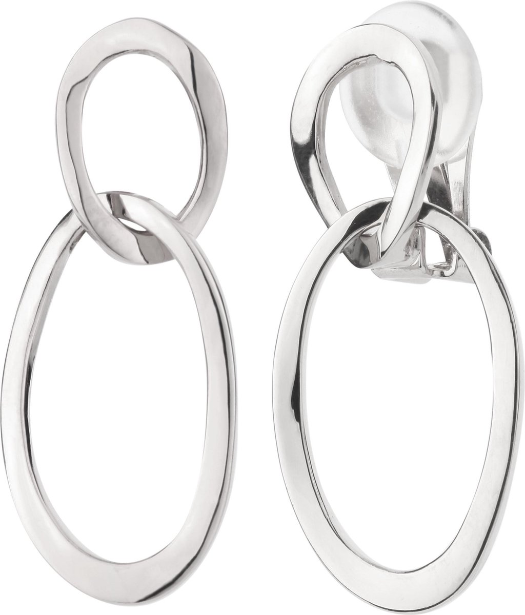 Traveller Clip oorbellen - Oorclips Dames - Hangers - Zilverkleurig - Schakels - Dubbel Ovaal - 30x 15 mm - Geplatineerd - 157231