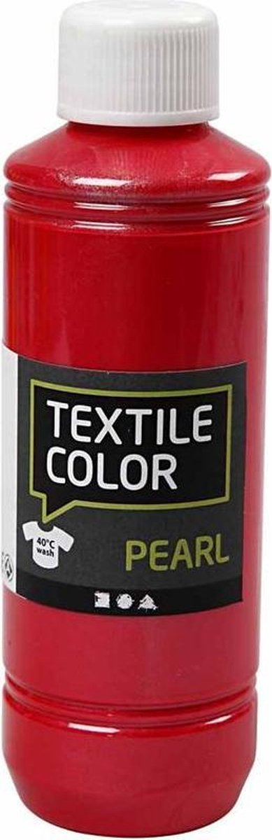 Textielverf - Dekkend - Rood - Parelmoer - Creotime - 250 ml