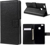 Grain lederlook zwart Wallet case cover Huawei P9 Lite
