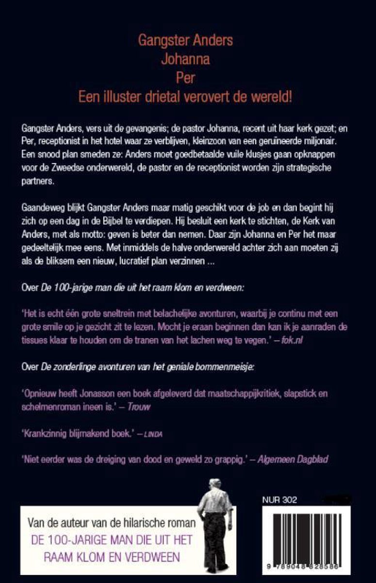 Boekomslag van Gangster Anders Johanna Per. Een illuster drietal overovert de wereld! met tekst.